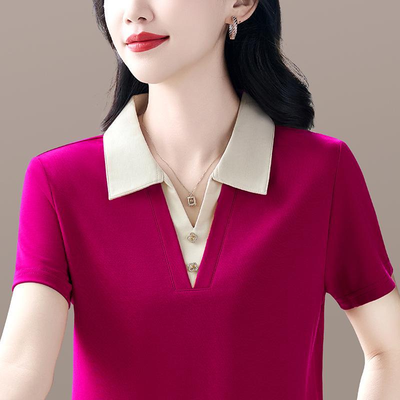 2026 Summer Short-Sleeve Women's Top: Mature Style, Loose & Slimming, Versatile for Commuting