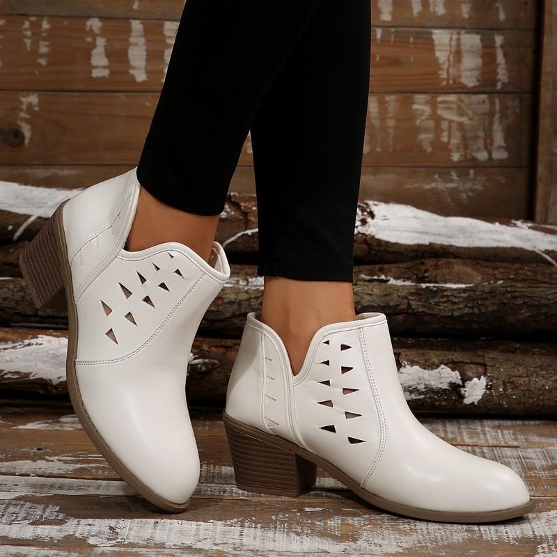 Fashion Women's Chunky Single Boots Autumn New Round Head Hollow Anti-slip Wear Resistance You Wear Short Boots