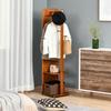 Standing Mirror with Wheels - Clothes Rack, 4 Hooks Shelf MDF Walnut Look