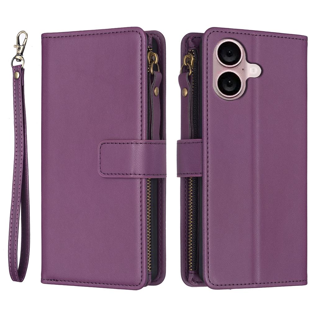BF Style-19 for iPhone 16 Plus Zipper PU Leather Phone Case Flip Wallet Phone Stand Cover