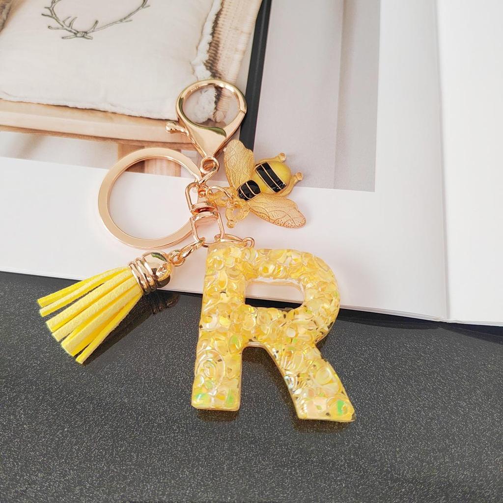 Yellow Bee Resin Glitter Letter Keychain Pendant Ornament