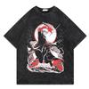 Jujutsu Kaise Cotton T-shirt Streetwear Washed Black Oversized Short Sleeve Casual Daily Wear Yuji Itadori Split Personality Art