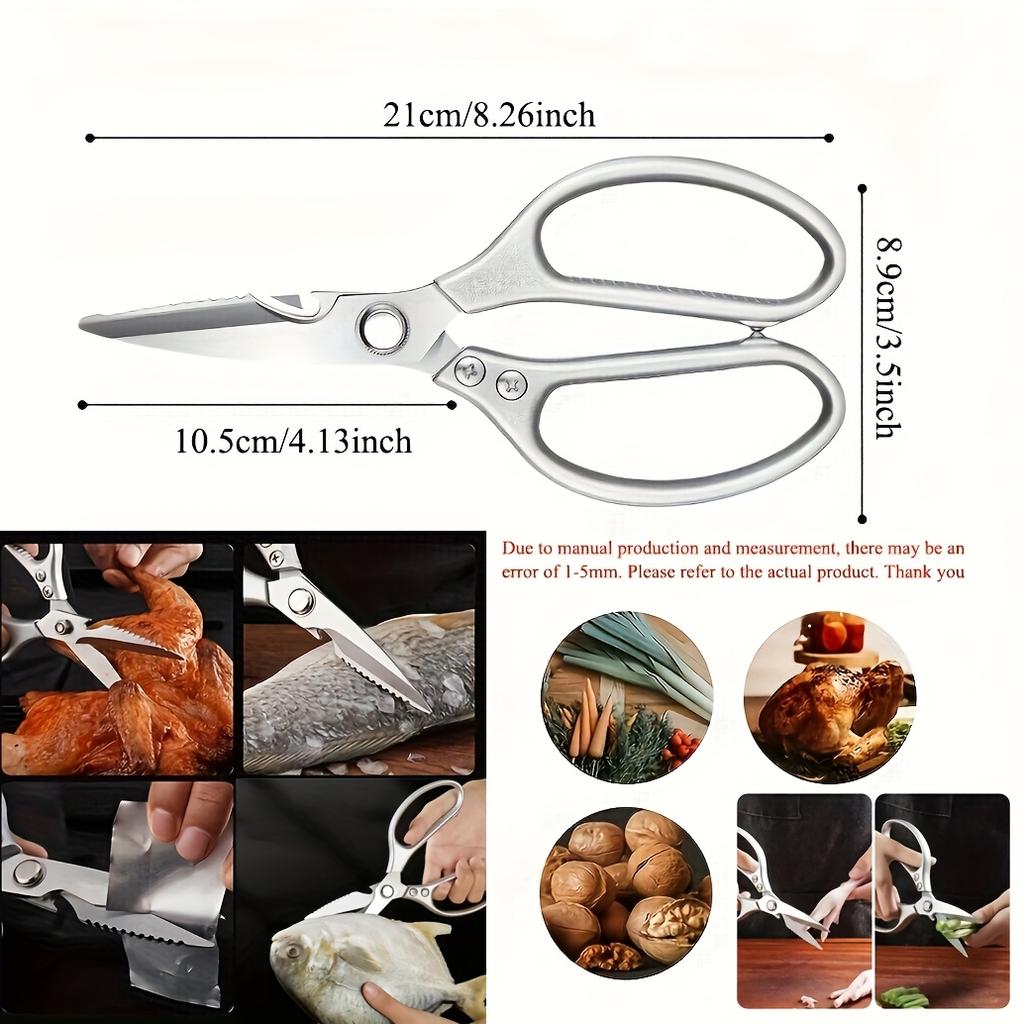 8.5-inch Stainless Steel Kitchen Scissors Multi-Functional, Professional Aluminum Alloy Handle, Stamped Construction, Ambidextrous, Contact Safe
