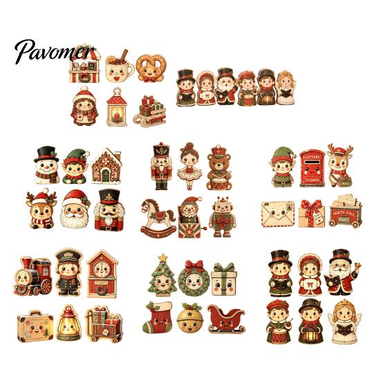 Decorative Christmas Scene Set 6Pcs Wooden Tabletop Signs, Xmas Sign Decor, Santa Winter Holiday Home Accents Snowman Reindeer Gingerbread House