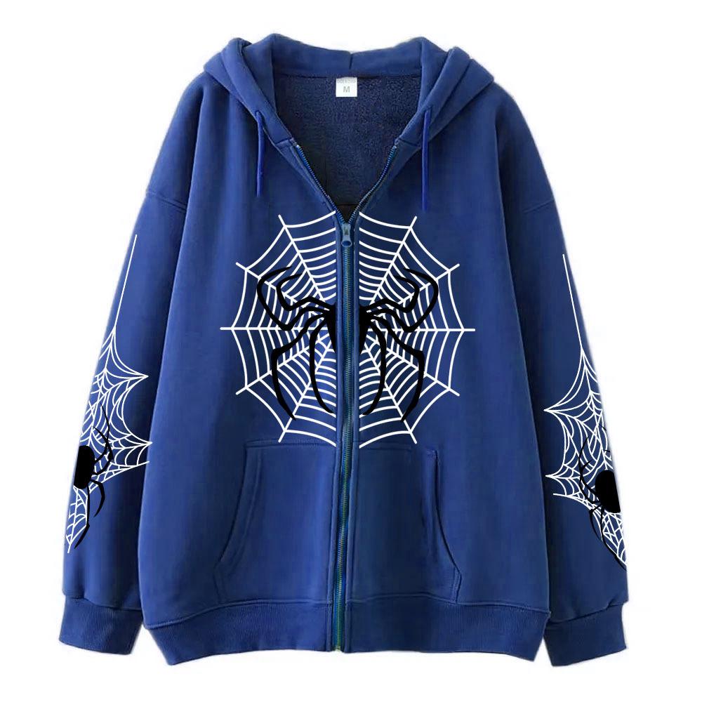 2023 Cross-border spider web zipper foreign trade sweater street tide spring and autumn hoodie American retro casual coat women