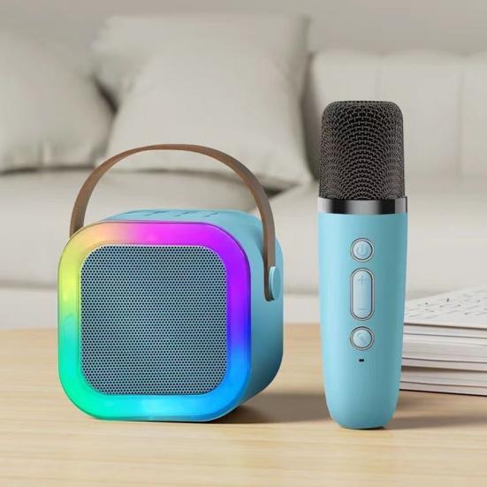 Mini macchina per karaoke compatibile con Bluetooth con microfono, 5 effetti sonori, set di altoparlanti per karaoke portatili compatti ad alta potenza
