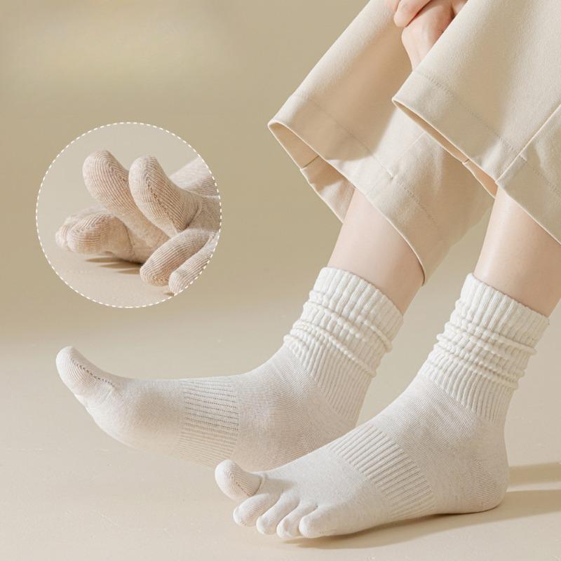 Chaussettes à cinq doigts, Chaussettes mi-mollet en coton pour femmes, Antibactériennes, Absorbant la sueur, Chaussettes de sport sans couture, Chaussettes fines de couleur unie à orteils séparés
