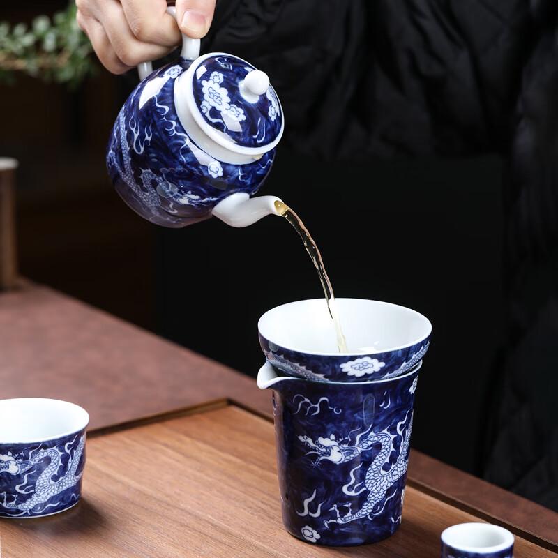 MULTIPOTENT 12-Piece Antique Blue & White Dragon Kung Fu Tea Set