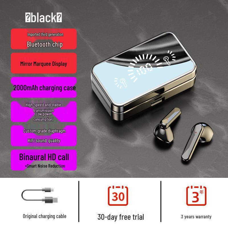 

Беспроводные Bluetooth-наушники Cross-border Mirror S20: A30s Сенсорный цифровой дисплей, Bluetooth 5.3, Спортивные TWS-наушники чёрный
