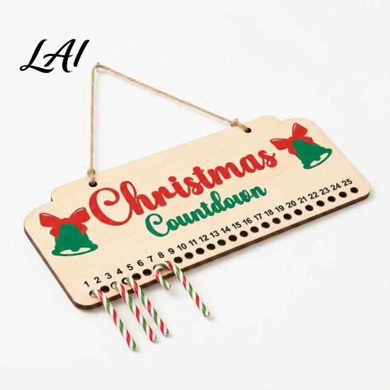 Reusable Wooden Countdown Calendar Christmas Advent Calendar Hanging Board with Candy Party Supplies Dates Festive Wall Decoration for Home Holiday
