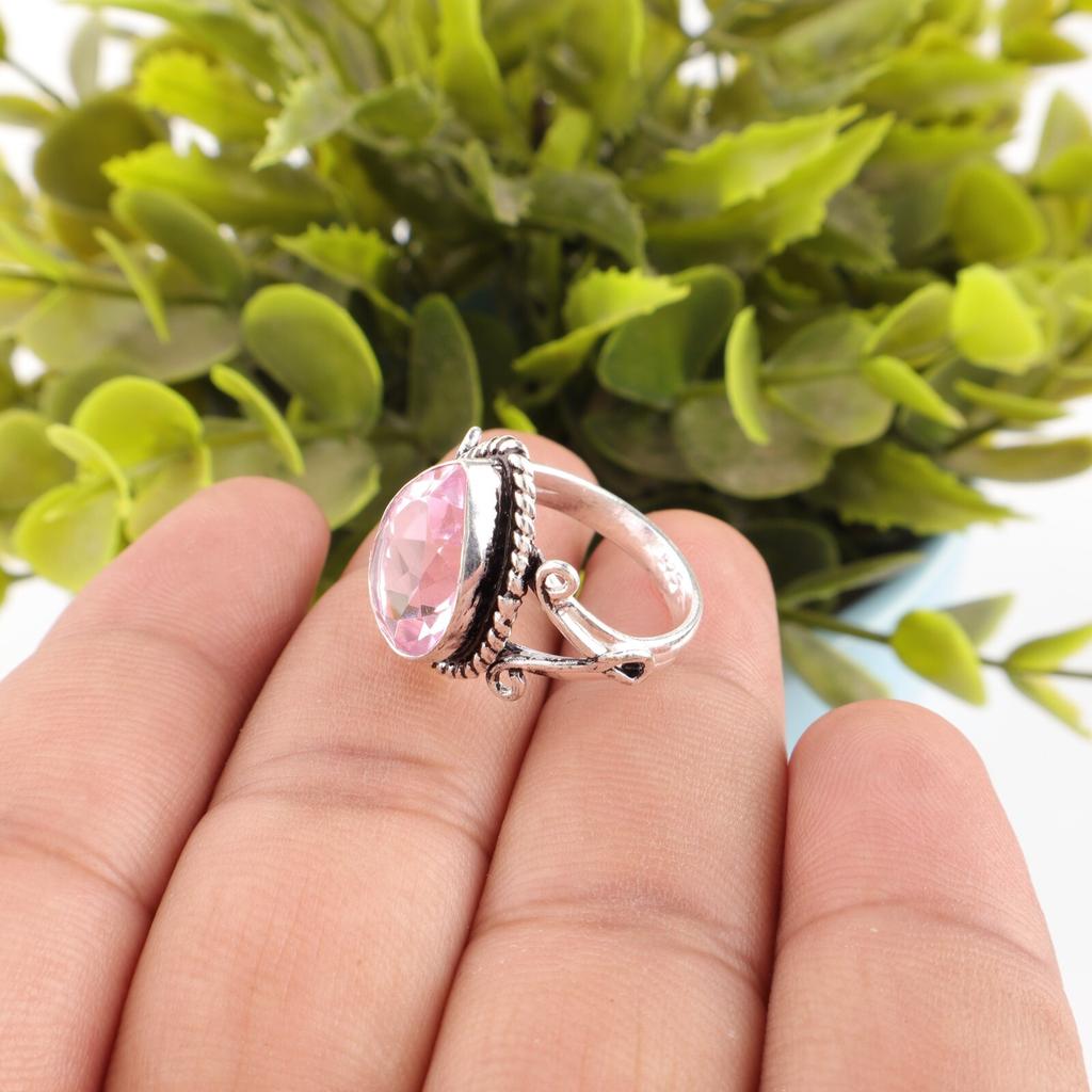 Morganite Gemstone 925 Sterling Silver Jewelry Handmade Bezel Set Ring For Gift RR-57-5