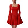 2026 European Fashion Women's Slim Fit Knit Bandage Dress with Square Neck and Long Sleeves