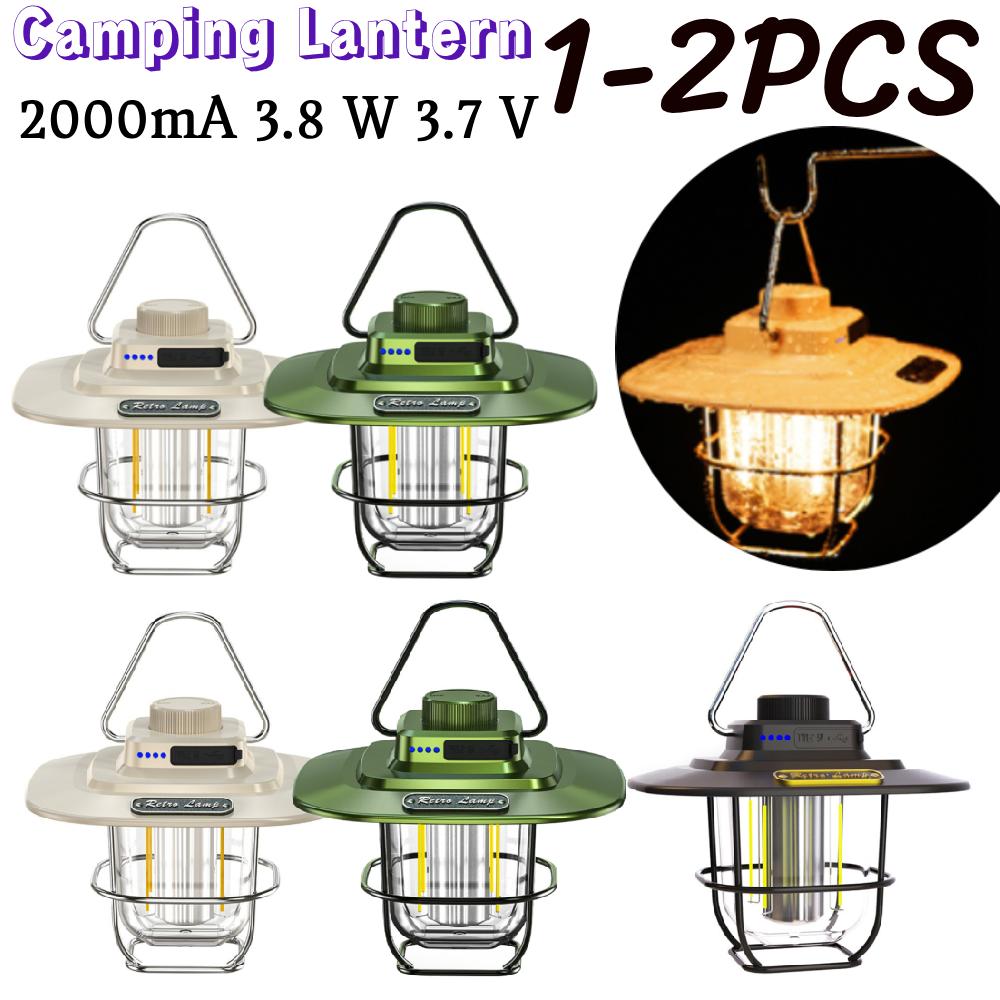 1-2PCS Camping Lantern 2000mA 3.8 W 3.7 V 3700-6500k Stepless Dimming Emergency Light Waterproof Rechargeable for Outdoors