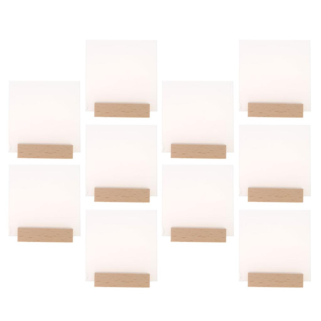 Acrylic Table Sign Holder with Wooden Base 10pcs Blank Clear Wedding Sign Number Place Card Holder Display Stand for Bar