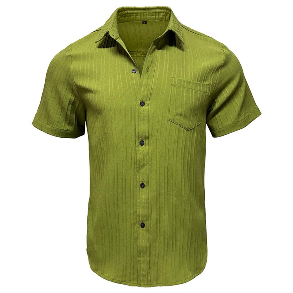 Men'S Fashion Collar Solid Color Shirt Casual Short Sleeved Top