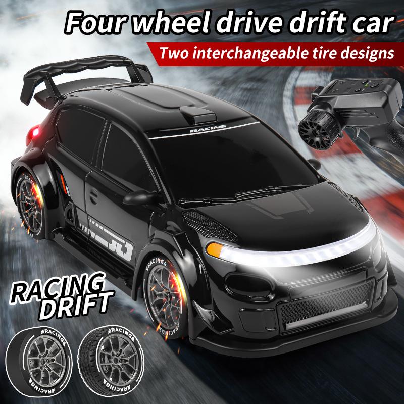1:24 4WD Drift RC Car with LED Lights, Replaceable Tires, 2.4G Remote Control, 2 Speed Modes, Rechargeable Toy for Kids & Adults