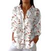 Women's Fashion Seven Sleeve Casual Lapel Back Tie Shirt Printed T-Shirt Top