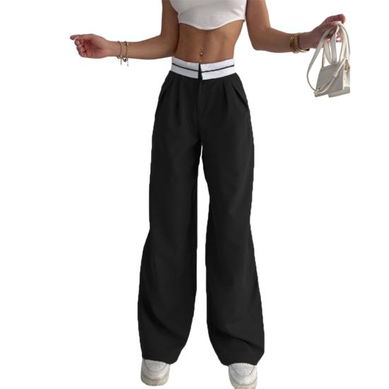 

Высокая талия, пуговицы, молния, костюм, брюки, карманы, драпированные, полная длина, офисные женские прямые широкие брюки S чёрный