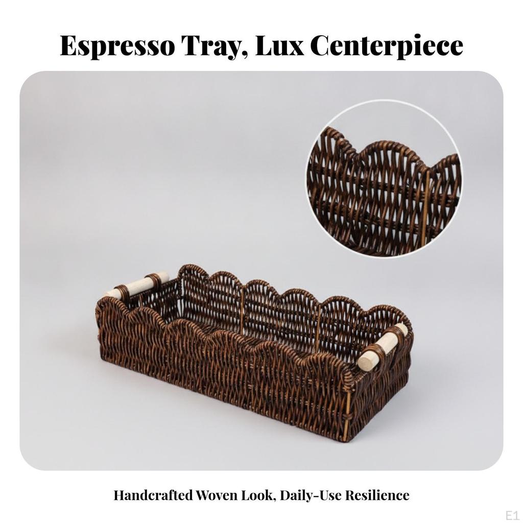Bandeja Multiusos Estilo Ratán | Borde Decorativo, Diseño Abierto, Bandeja Rectangular de Almacenamiento, para
