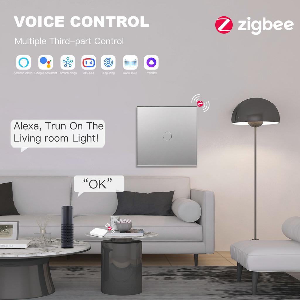 BSEED Zigbee 1/2/3Gang Touch Smart Switches 1/2/3Way Tuya Smart Life App Control With EU Wall Sockets Outlets Gray Series