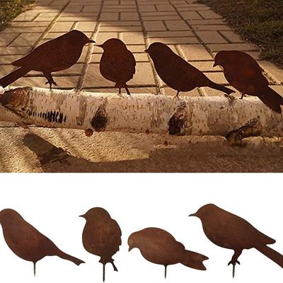 4Pc Rusty Metal Bird Crafts Outdoor Horticultural Animal Art Metal Silhouettes Retro Decor Courtyard Garden Decor Bird Wholesale