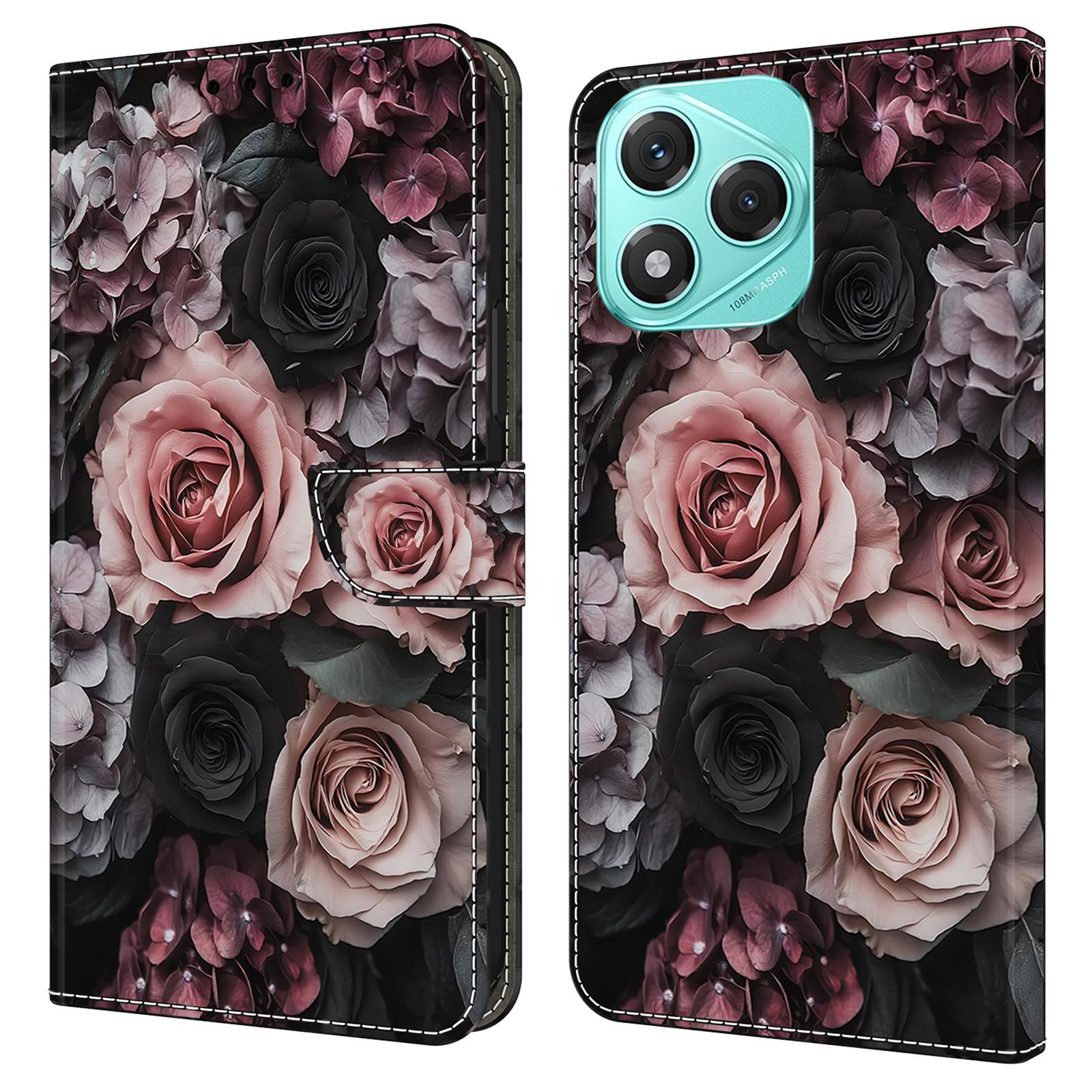 

For Honor 400 Lite 5G Leather Case Pattern Printing Wallet Stand Flip Phone Cover Chinese Rose