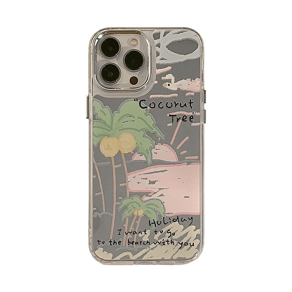 Summer Coconut Tree 14pro Max Suitable for IPhone16 IPhone Case 11 Makeup Mirror 12 Advanced 15 Niche