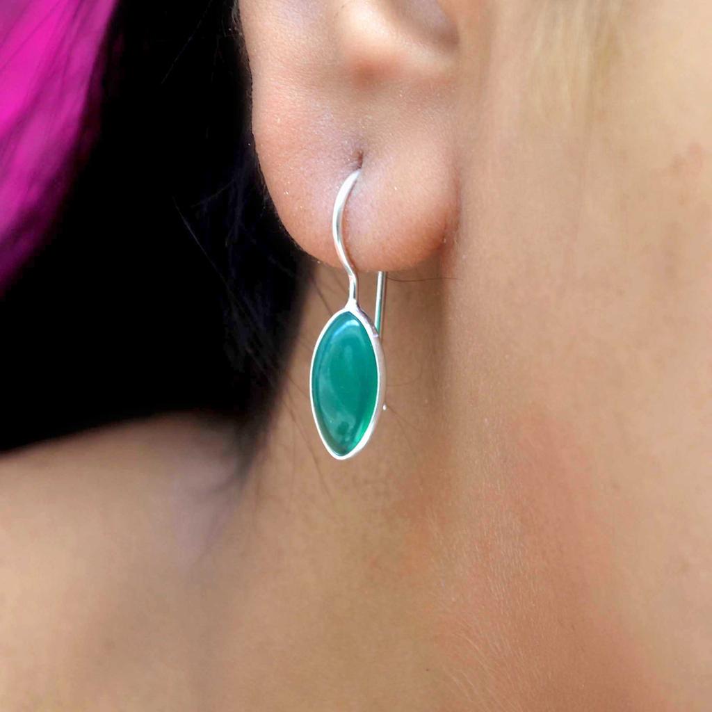 Green Onyx 925 Sterling Silver Drop Earrings, Gemstone Handmade Dangle Earrings