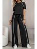 2026 Women's Round Neck Ribbed Casual Hoodie and Pants Set