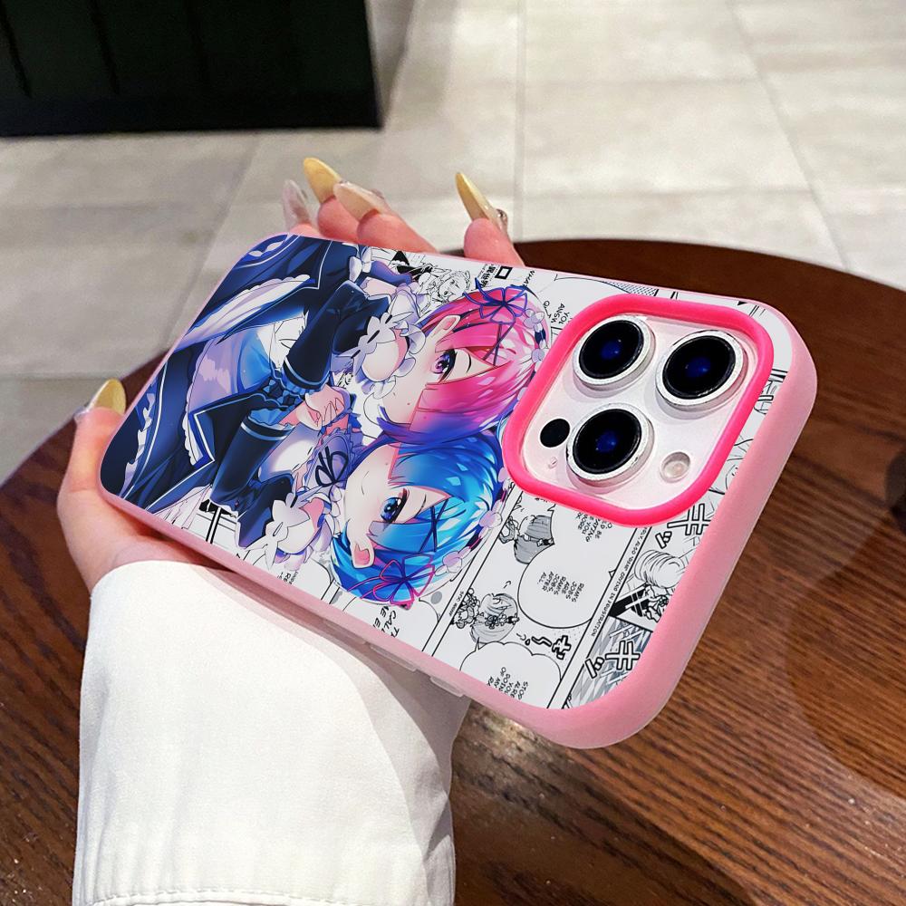 ReZero Rem Ram Jelly Double Layer Rose Red Mobile Phone Case for iPhone 17 16 15 14 13 12 11 Air Pro Max Plus Protective