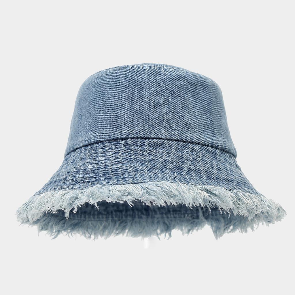 Retro Streetwear Denim Fisherman Hat With Wide Brim For Sun Protection In Summer