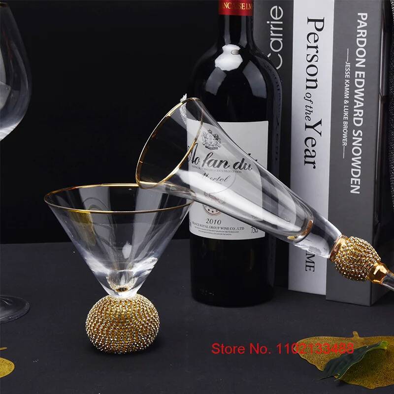 Rotweinglas mit Goldrand Diamant Cocktail Champagnerkelch Kristallweinglas Extrem Luxuriös Hochzeitsfeier Glaswaren Trinkbecher