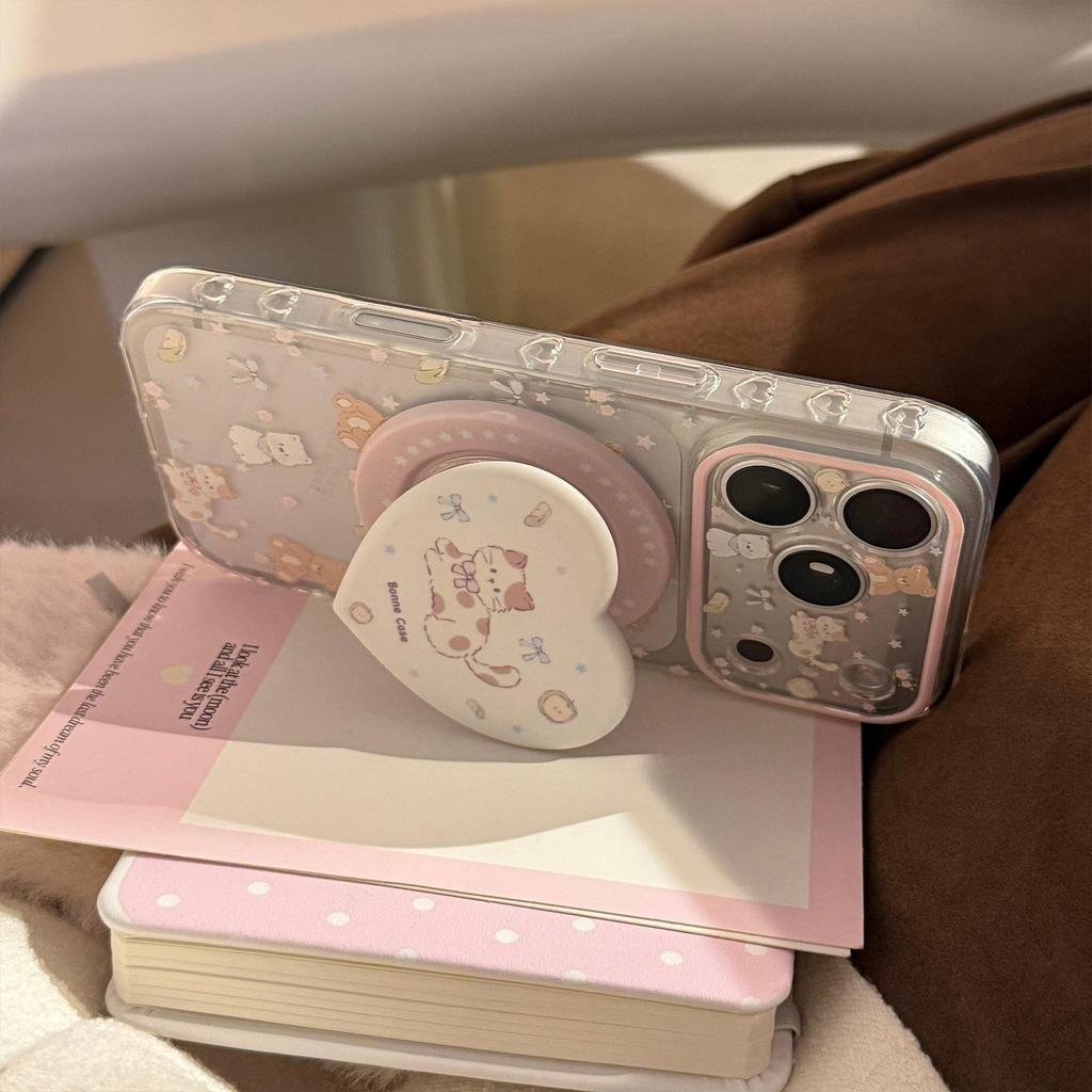 Cute Kitten Heart-Shaped Magnetic Phone Case for iPhone 16, iPhone 17, and iPhone 17 Pro Max