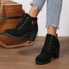 Women High Heel Ankle Boots 2026 Autumn Lace Up Comfortable Short Boots Retro Fashion New Trend Lady Shoes Women Botas De Mujer