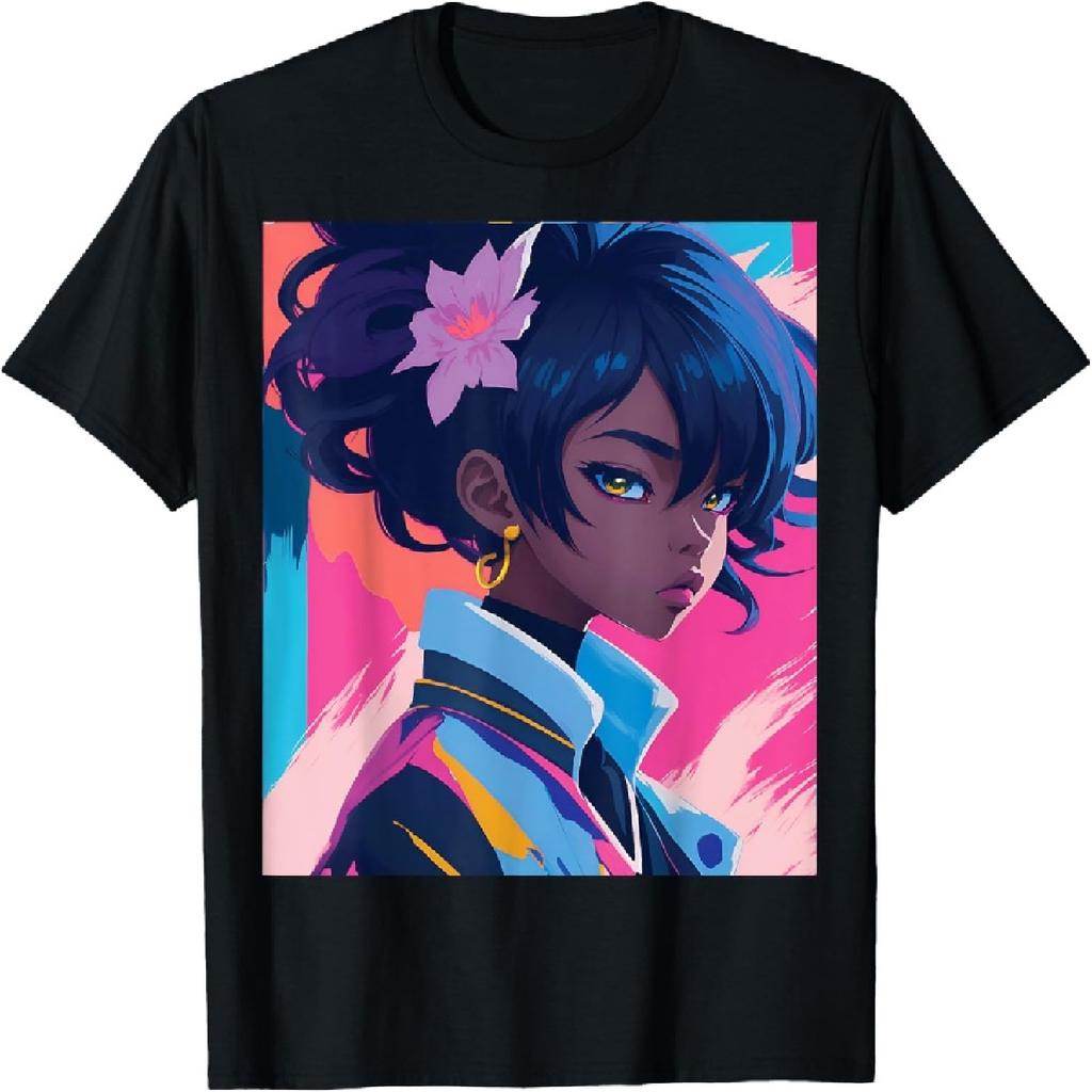 Black Anime Girl Kawaii Waifu Aesthetic Japanese T-Shirt