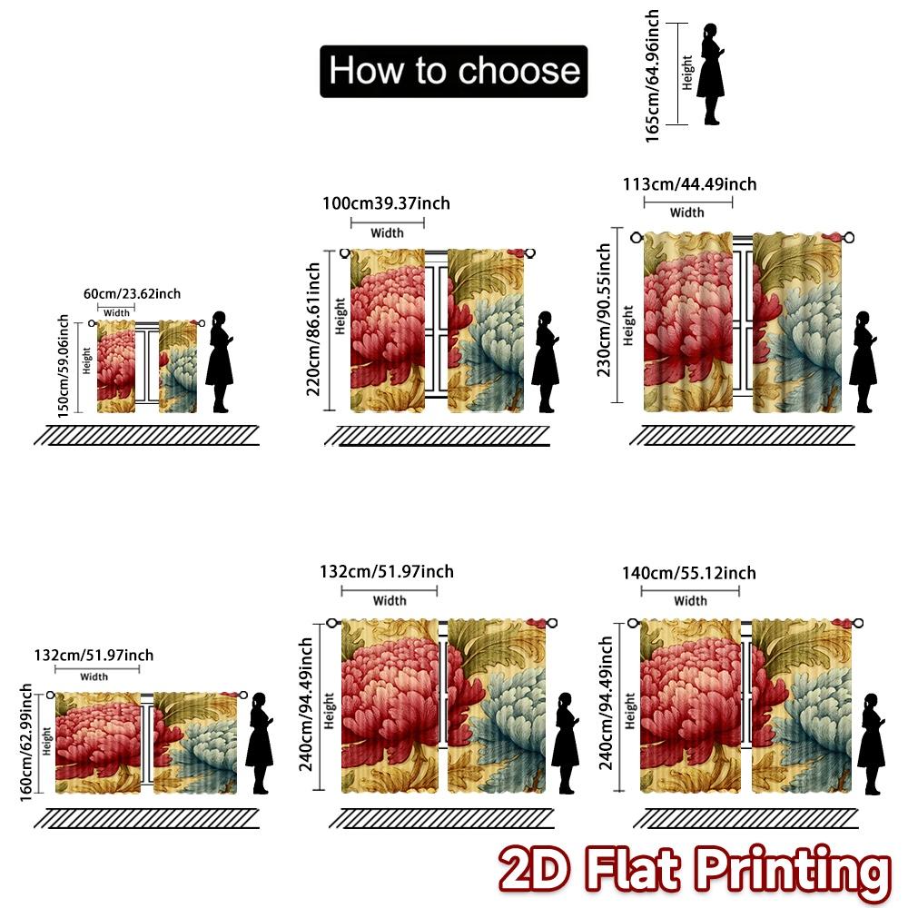 Set Of 2 Flat Printing Curtains Without Rod Floral Elegance Design Holiday April Fools Is Day Printed Durable Curtain Made Polyester