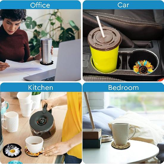 Car Coasters for Cup Holders,2 PCS Universal Non-Slip Black Leopard Print Car Coasters,2.75" Rubber Mat,Leopard Cars Accessories Cup Drink Holder