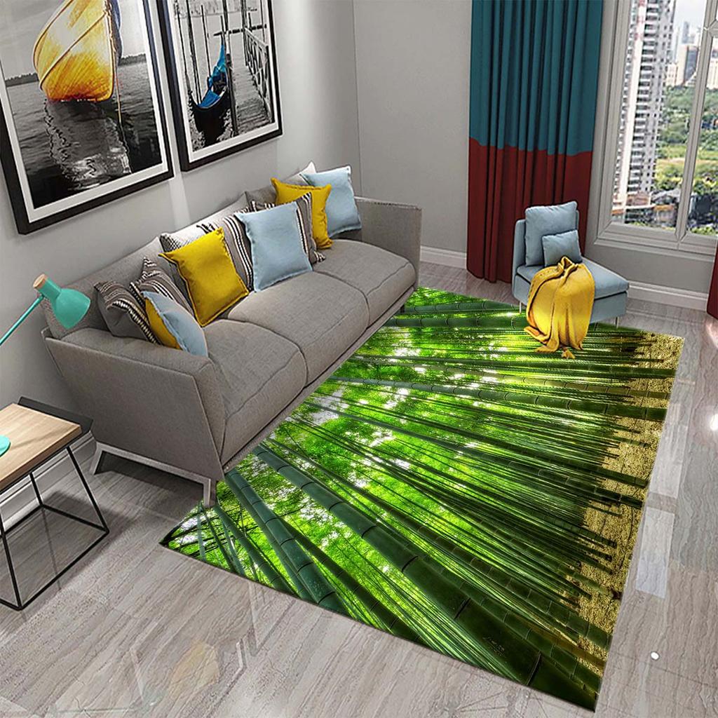 3D Green Bamboo Forest Bamboo Carpet for Bathroom Mat Plants Toilet Rugs Anti-Slip Mat Bedroom Living Room Floor Decor Carpets
