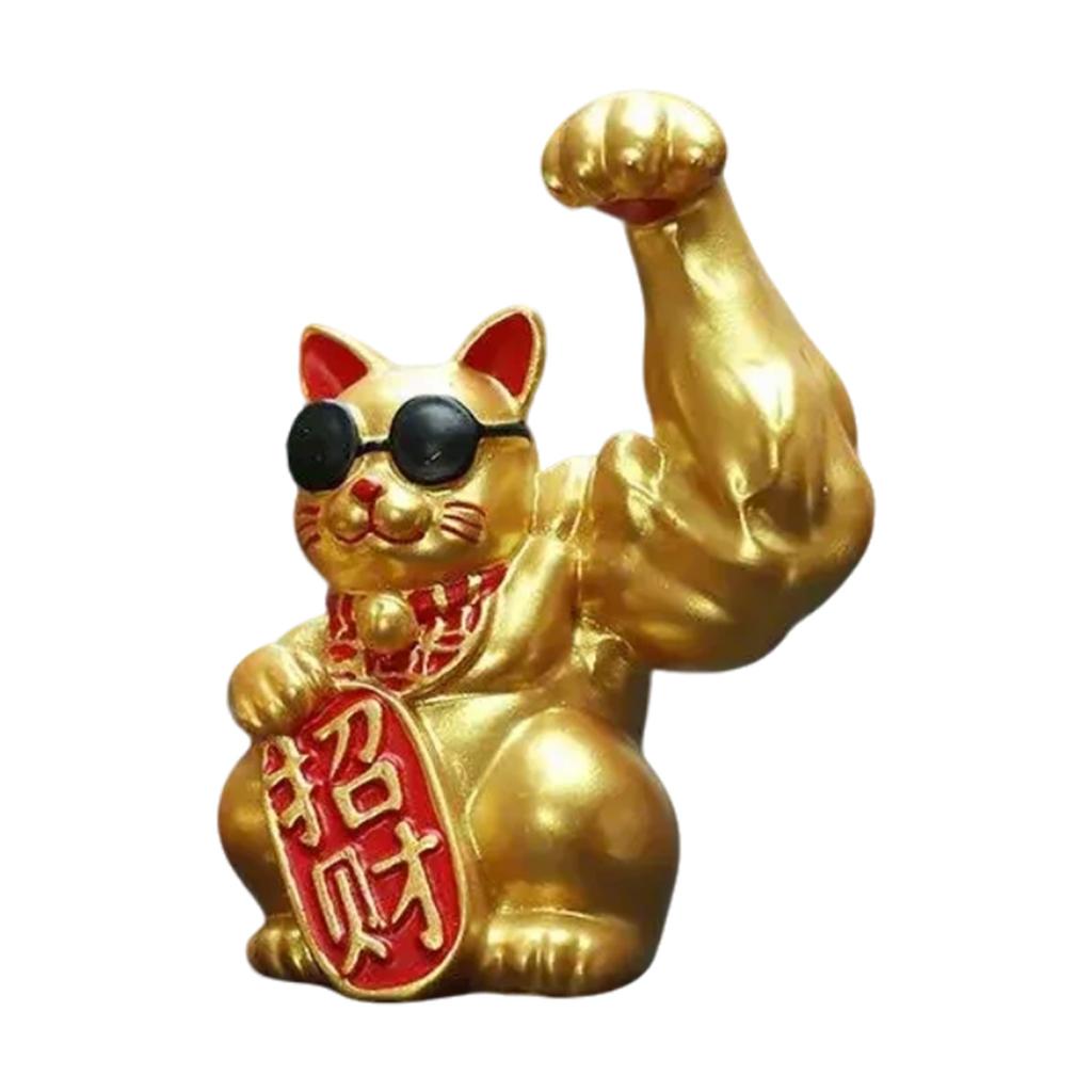 Einzigartige Harze Glückskatzen Skulptur mit muskulösen Armdesigns zur Anziehung von Reichtum und Glück Figurine Ornament