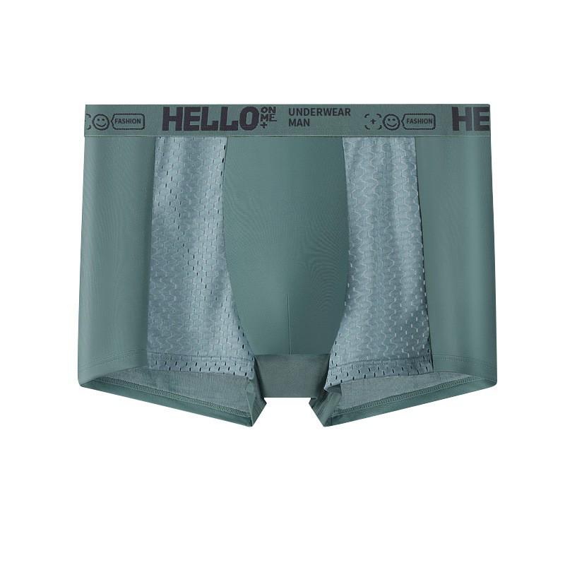 Sommer Eis Seide Herren Mesh Slips mit HELLO Bund, Vier-Ecken-Design, Flachbein-Shorts
