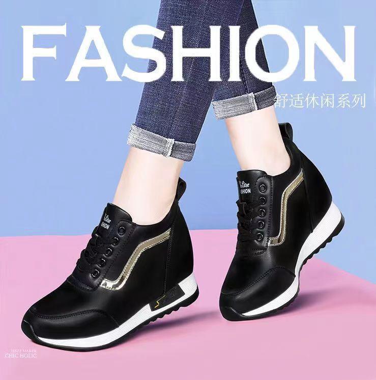 

Женская обувь с внутренней высотой, спортивная, повседневная, модная, универсальная, новая кожаная обувь, корейская версия, популярная толстая подошва 40 чёрный