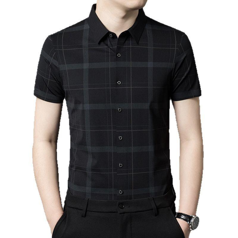Summer Men's Middle-Aged & Young Lapel Collar Breathable Fashion Casual Short Sleeve Shirt Top