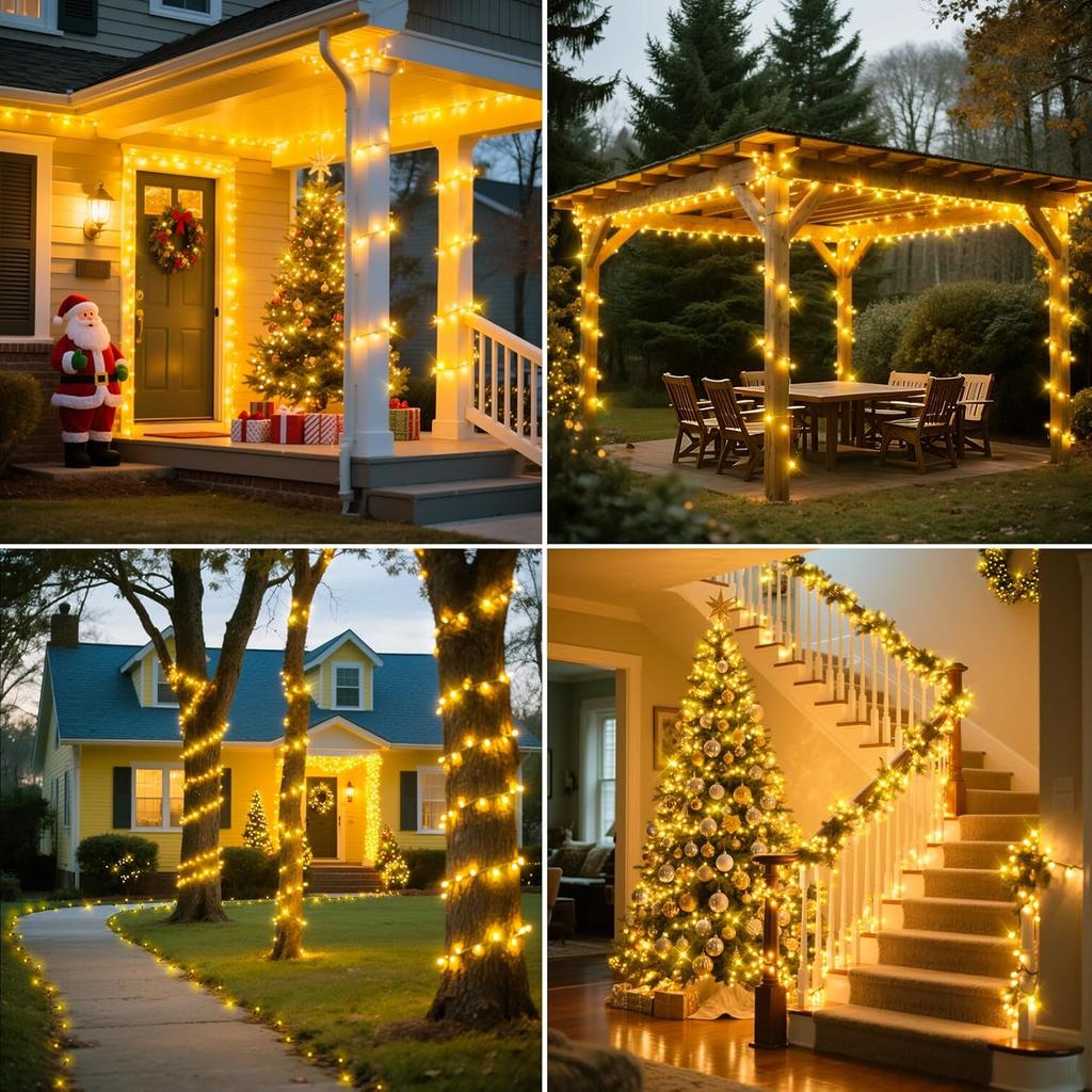 LED Lyslenke Utendørs Varmhvit 10M-100M LED String Garland Julelys Vanntett 8 Moduser for Fest Bryllup Påske Hage Balkong Jul