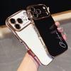 Name Personalisierte Vergoldung Großer Wellenrahmen mit Herzförmigem Muster Handyhülle für iPhone 17 16 15 14 13 Pro Max Air