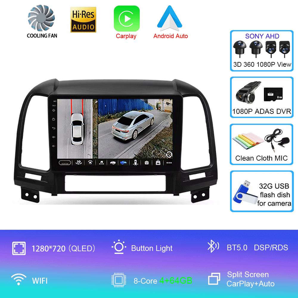 Car Radio Android 14 Carplay Auto 2K Screen Multimedia Player For Hyundai Santa Fe 2 2006-2012 Autoradio Stereo 2din Head Unit