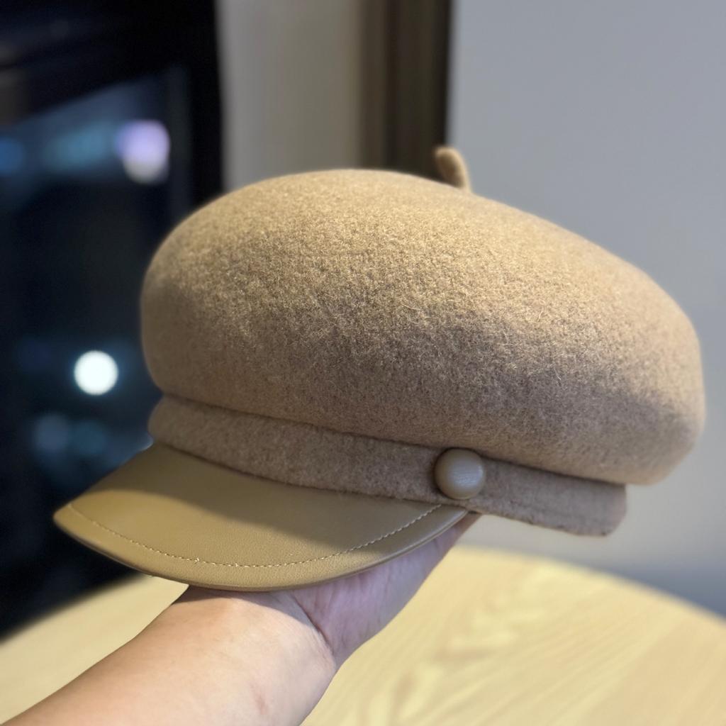 New High End Wool Octagonal Hat for Women In Autumn and Winter Woolen Beret Hat Retro Versatile Newsboy Hat