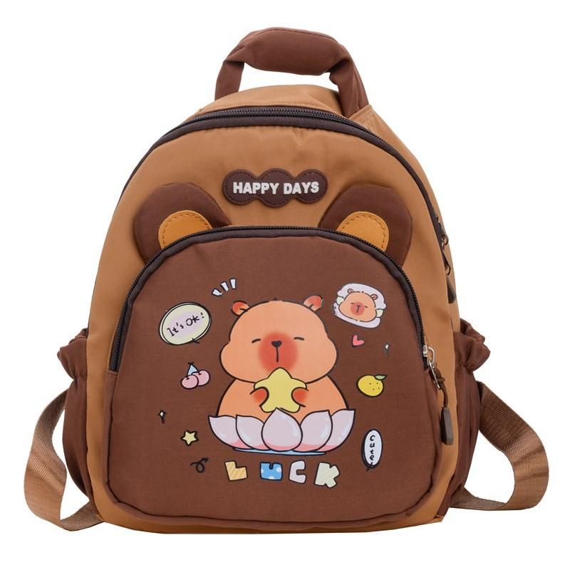 Cartoon Capybara Toddler Backpack With Durable Nylon Material And Comfortable Back System For Early Education Lotus Sitting