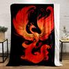 Fiery Phoenix On Black Background Patterned Flannel Blanket Perfect for the Bedroom Living Room, Sofa, or a Little Nap