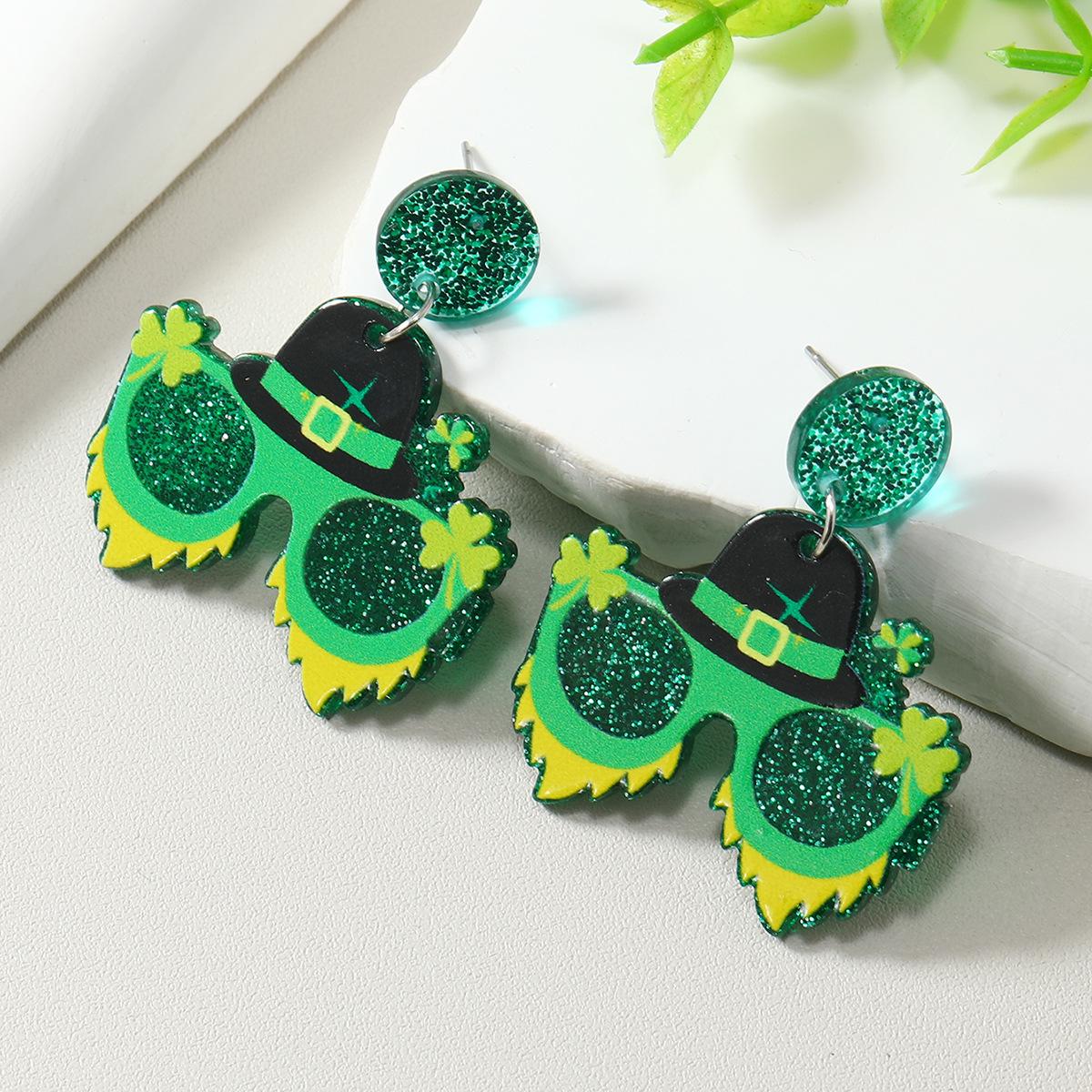 St. Patrick s Day Clover & Rainbow Sunglasses Acrylic Earrings