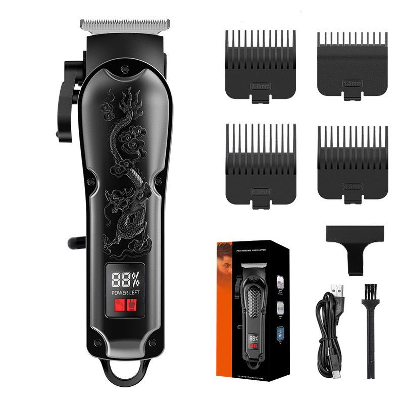 Digital Display Hair Clipper Set: Electric Parent-Child Haircut Kit with Oil Head Carving and Scissors